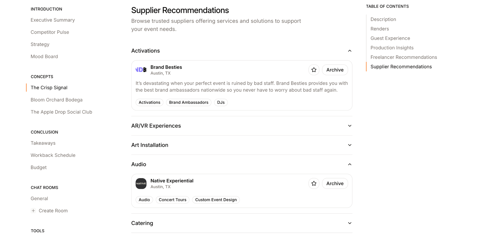 Matched suppliers and vendors
